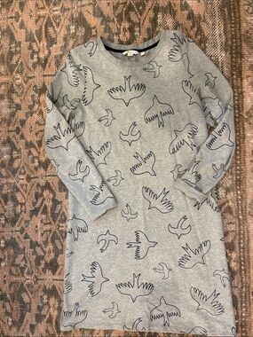 Boden Grey Dress with Navy Bird Outline Print